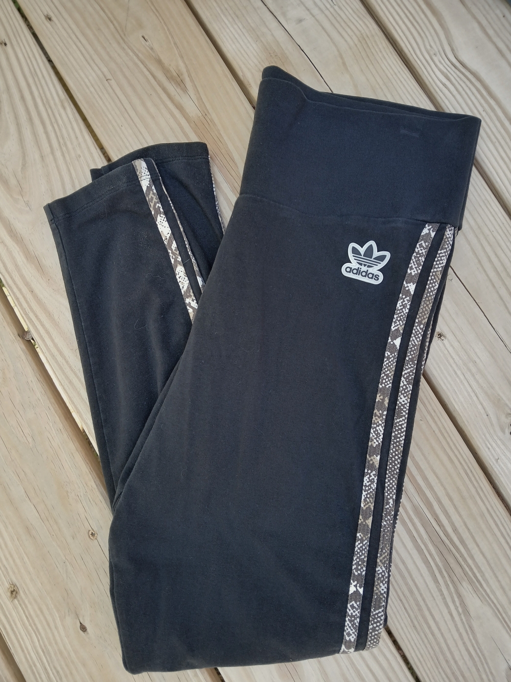 adidas Black Skinny Track Pants with Snake-Print Side Stripes